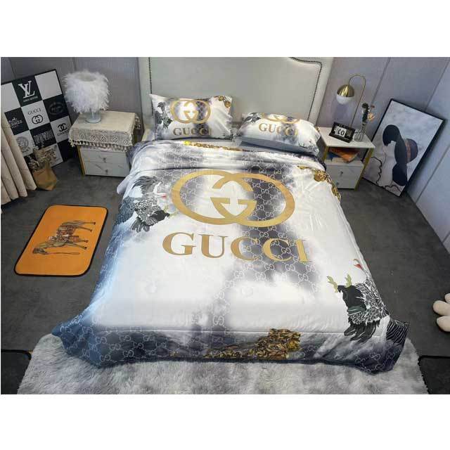 Printed Silk Summer Quilt Set(summer comforter+pillow cases+sheet)