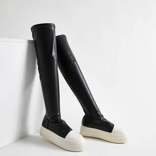 Thick Sole Leather Over Knee Boots
