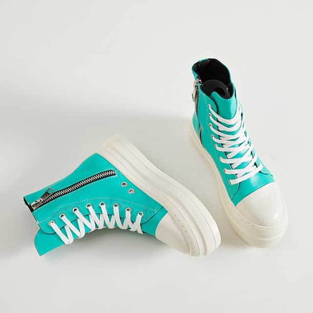 Thick Sole Lace-Up Women Leather Sneakers