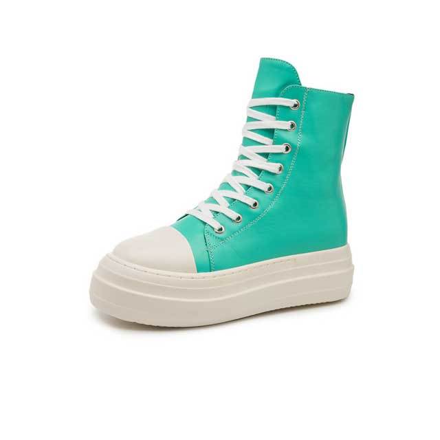Thick Sole Lace-Up Women Leather Sneakers
