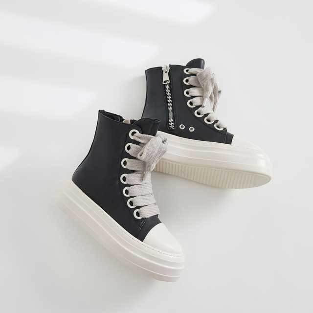 Big Lace-Up Thick Sole Leather Sneakers