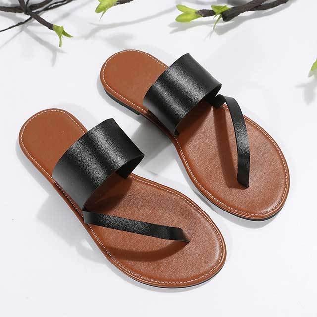 Pu Leather Flat Flip Flops Sandals