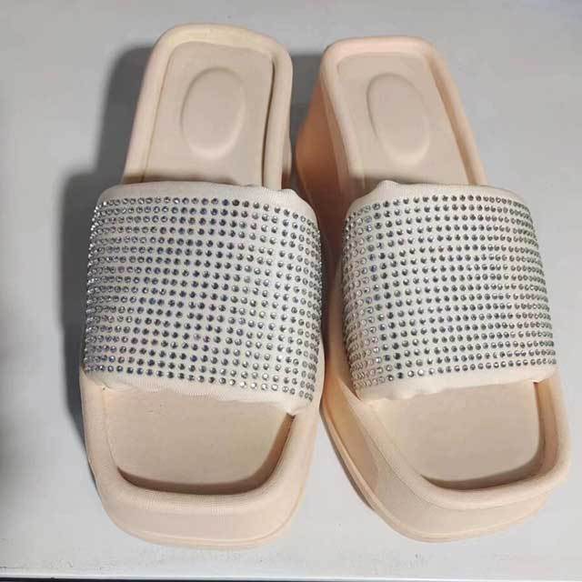 Rhinestones Open Toe Wedge Heels Slippers