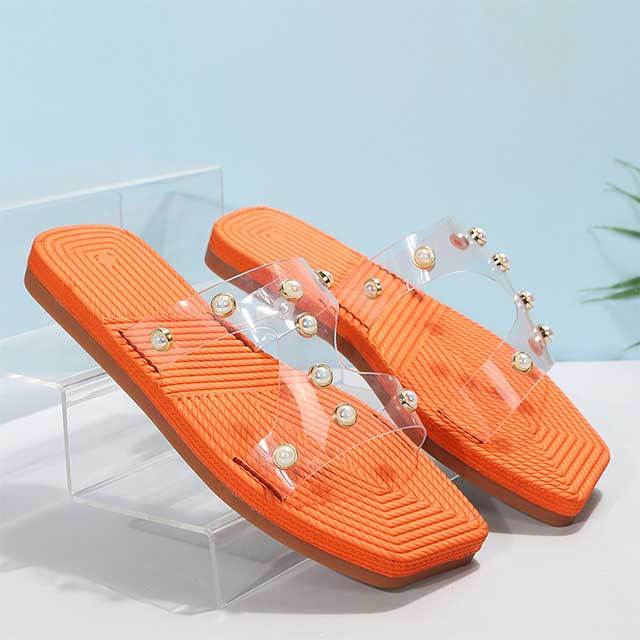 Transparent PVC Perls Design Flat Slippers