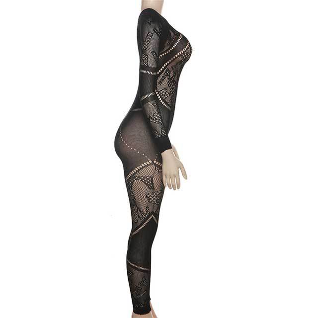 Hollow Out Skinny Knit Lingerie Jumpsuit
