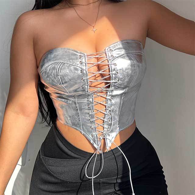 Leather Lace-Up Bustier Top