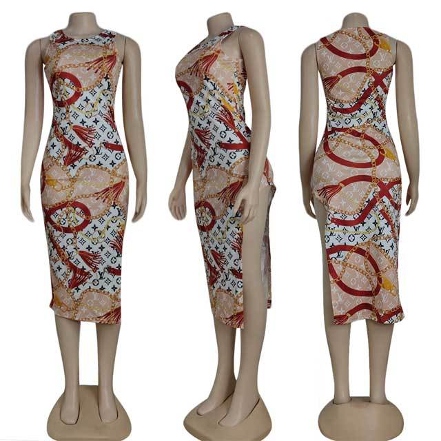 Printed Sleeveless Slit Dress