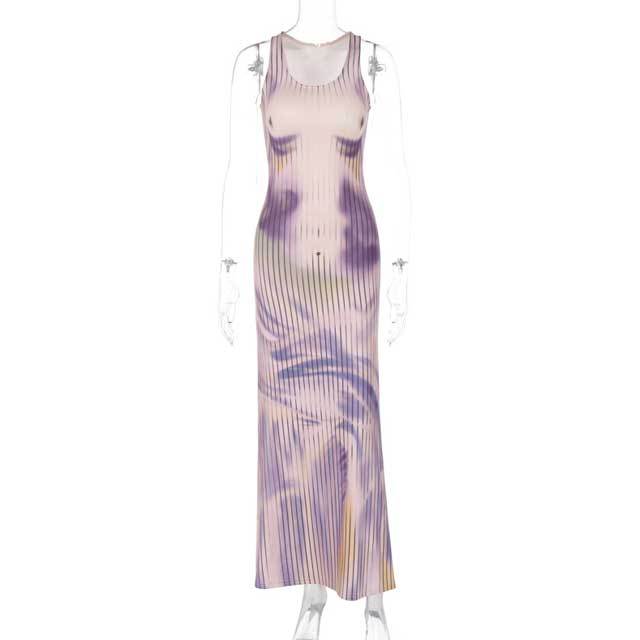 Fashion Print Sleeveless Maxi Dress