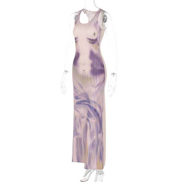 Fashion Print Sleeveless Maxi Dress