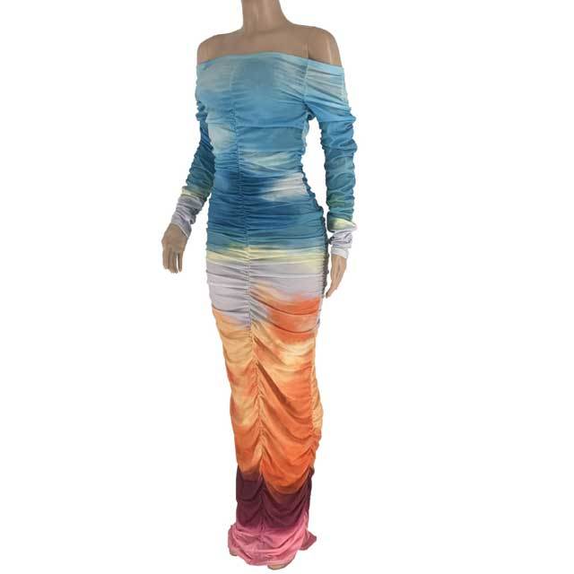 Tie Dye Ruched Maxi Dress