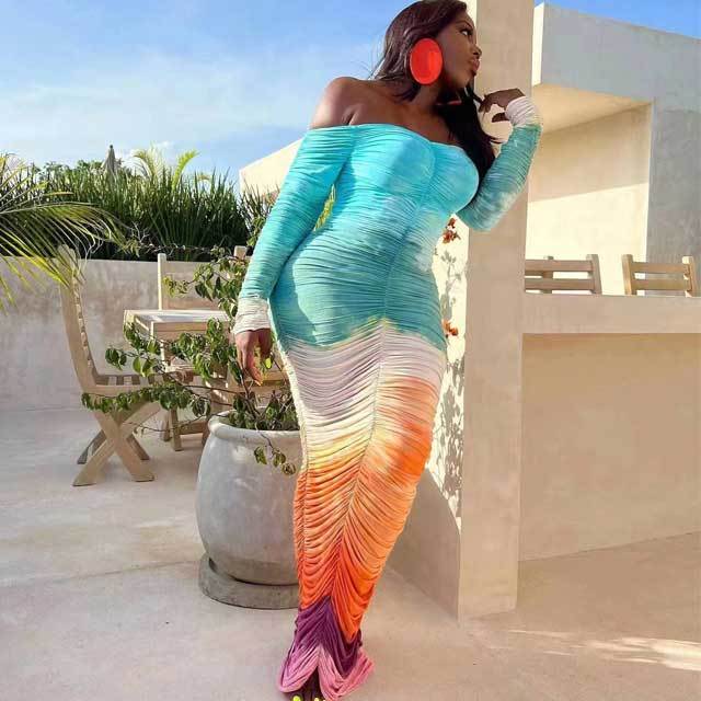 Tie Dye Ruched Maxi Dress