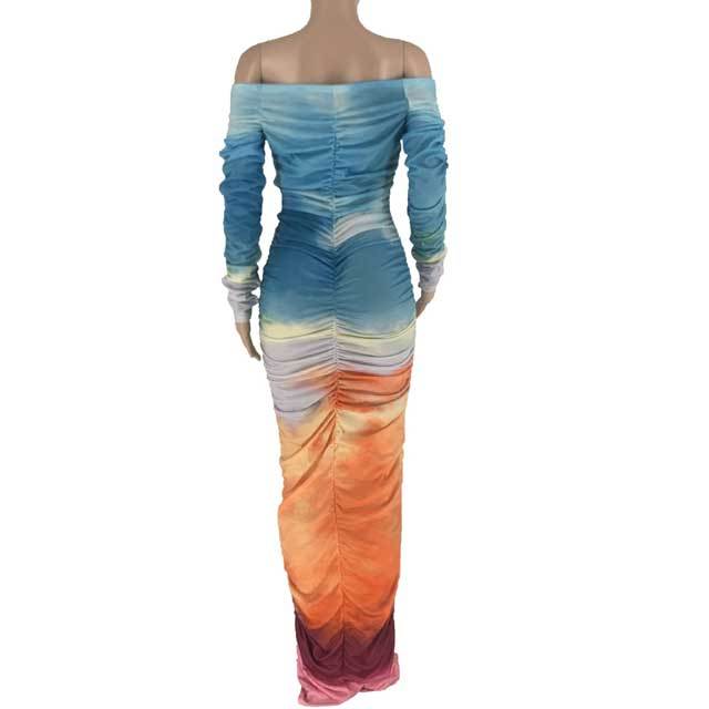 Tie Dye Ruched Maxi Dress