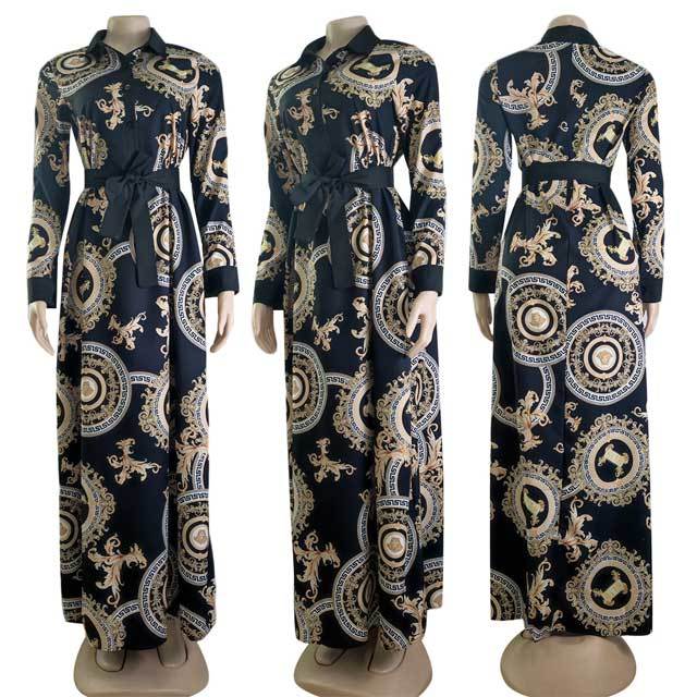 Printed Long Sleeve Swig Dress