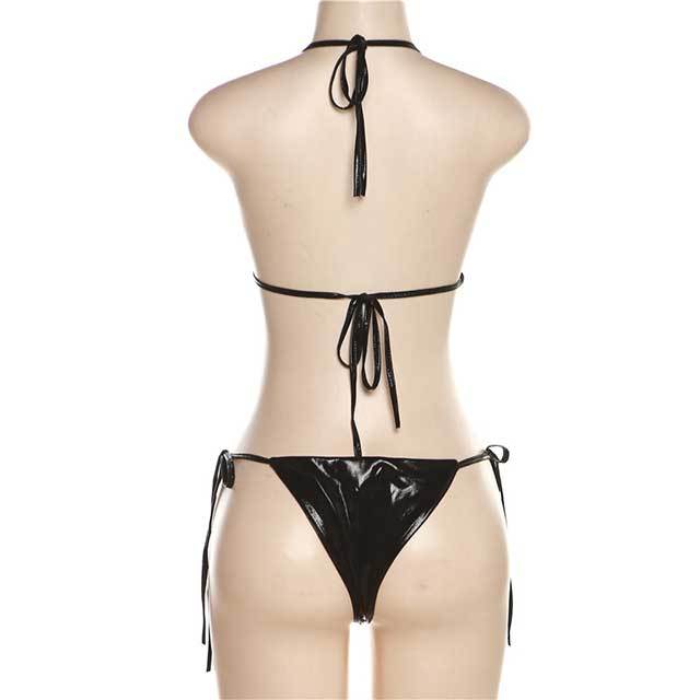 Solid Color Laced Up Reflective Bikinis Set