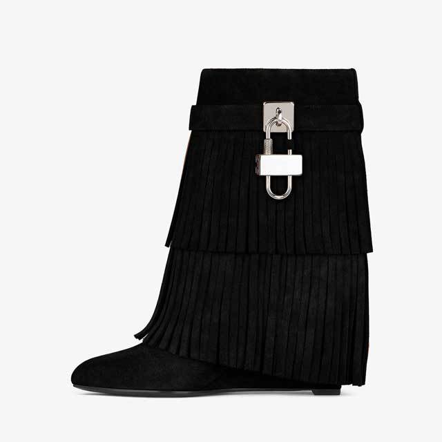 Shark Look Suede Tassel Ankle Boots