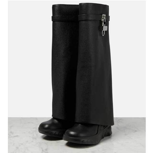 Shark Lock Fashion Leather Knee-high Boots