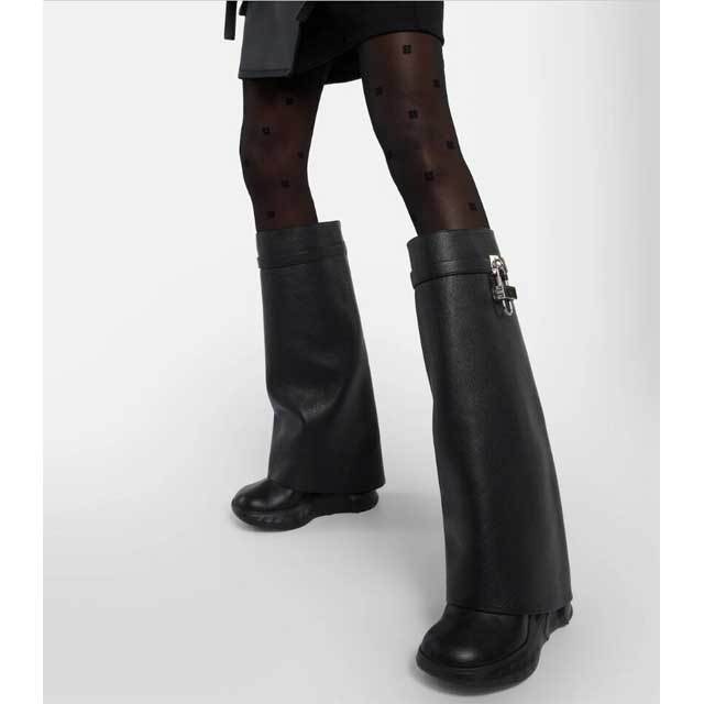 Shark Lock Fashion Leather Knee-high Boots