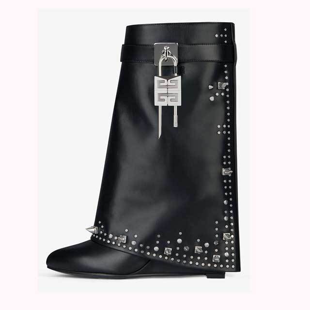 Shark Look Leather Rivets Boots