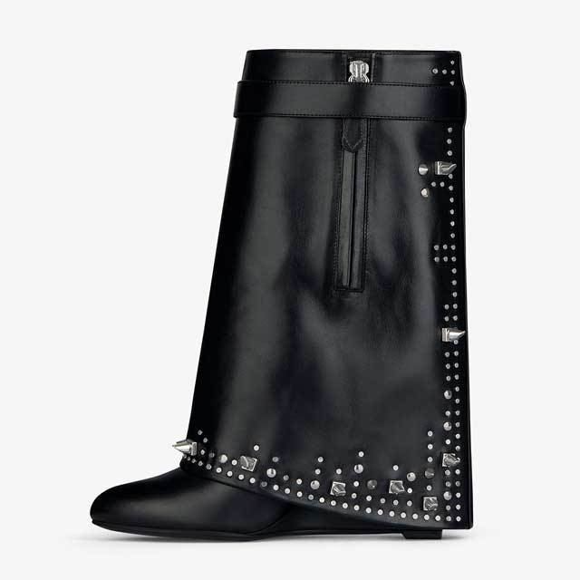 Shark Look Leather Rivets Boots
