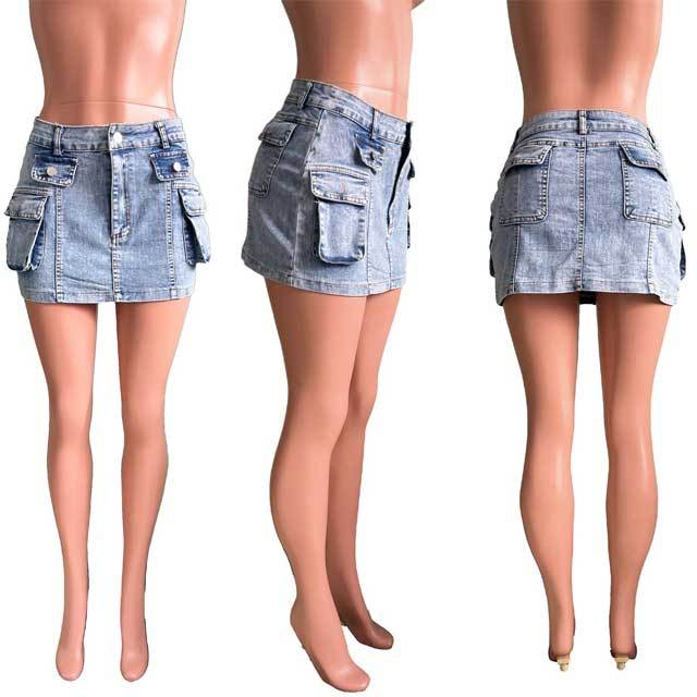 Multi Pockets Denim Mini Skirt