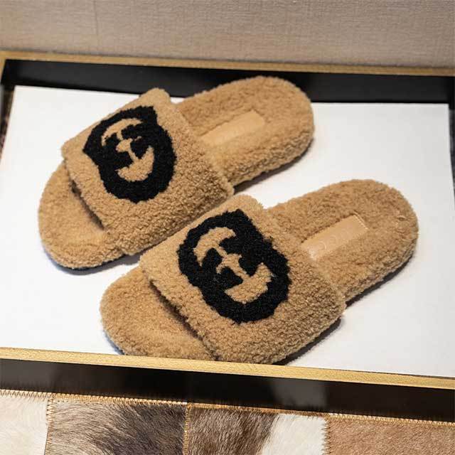 Homewear Casual Style Open Toes Fur Slippers