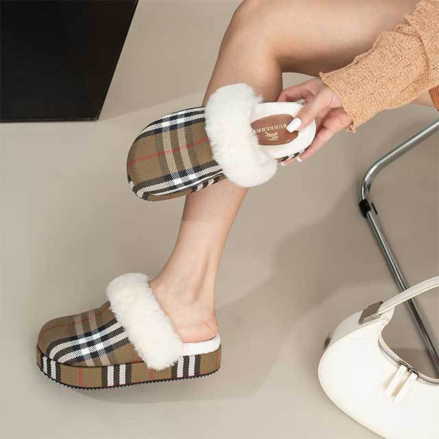 Plaid Printed Brand Fashion Indoor Furry Slippers