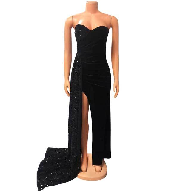 Strapless Velvet Sequin Swing Maxi Dress