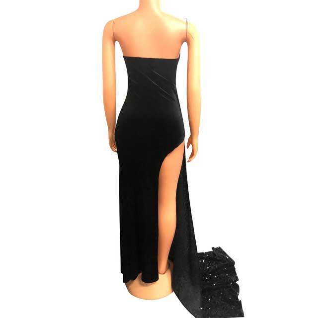 Strapless Velvet Sequin Swing Maxi Dress