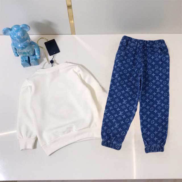 Printed Sweatshirt Top Denim Pants Set For Kids