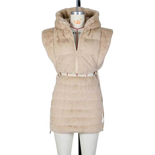 Faux Fur Zipper Hooded Puffer Coat