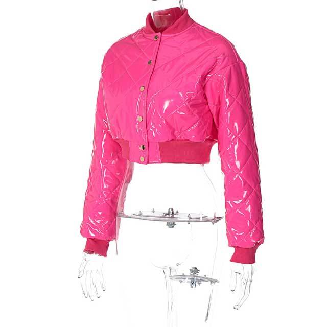 Button Leather Puffer Jacket