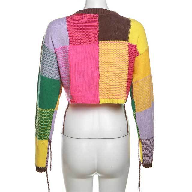 Knit Color Block Crop Sweater