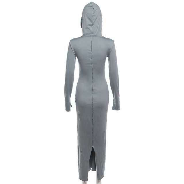 Long Sleeve Hooded Slit Maxi Dress