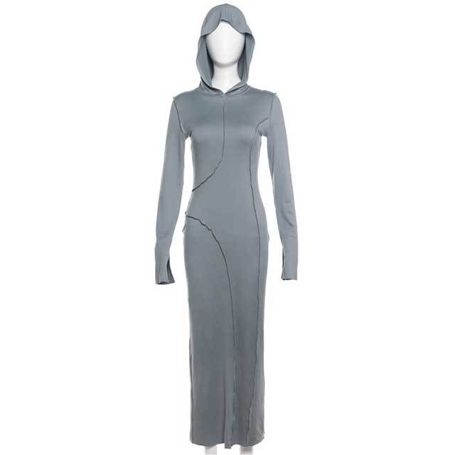 Long Sleeve Hooded Slit Maxi Dress