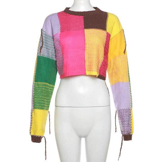 Knit Color Block Crop Sweater