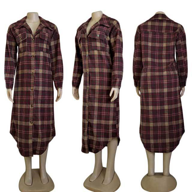 Plaid Casual Woolen Coat