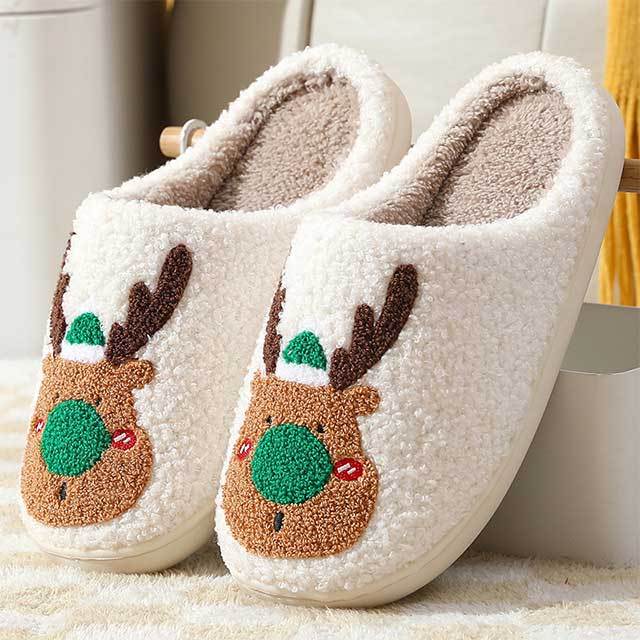 Christmas Elk Pattern Fuzzy Slippers