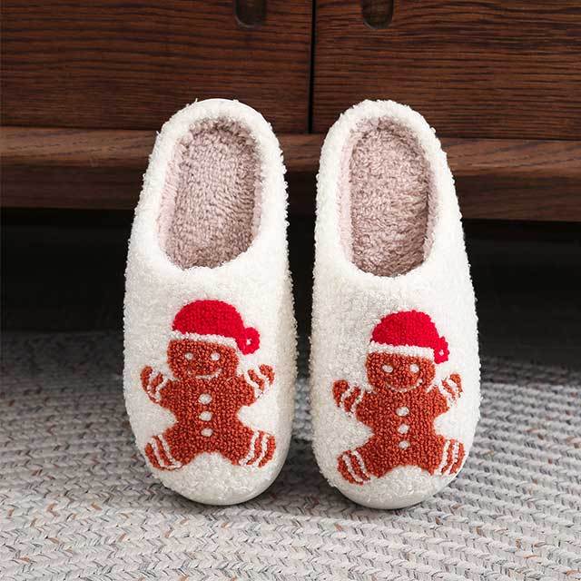 Christmas Gingerbread Man Pattern Warm Fuzzy Slides Shoes