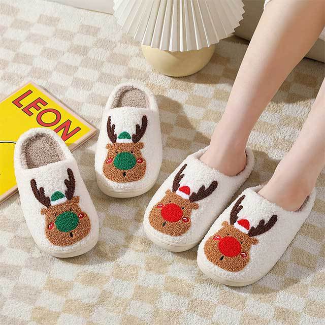 Christmas Elk Pattern Fuzzy Slippers