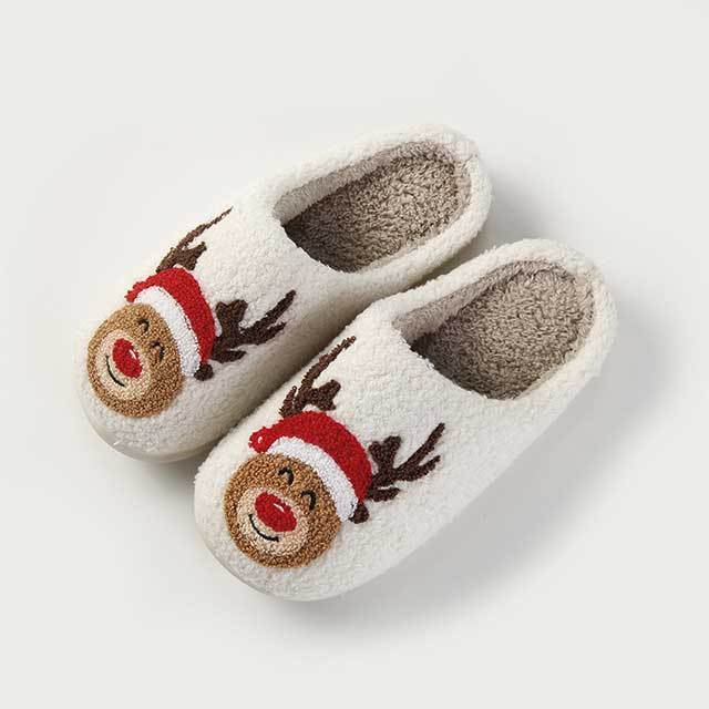 Christmas Deer Pattern Homewear Fuzzy Slippers
