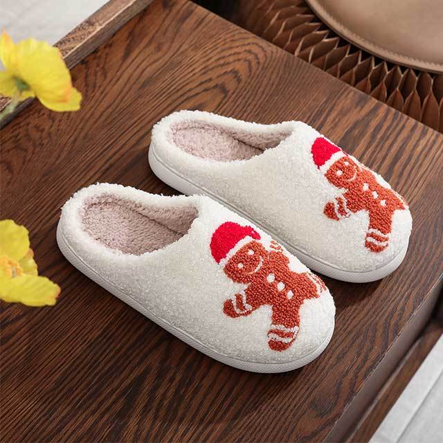 Christmas Gingerbread Man Pattern Warm Fuzzy Slides Shoes