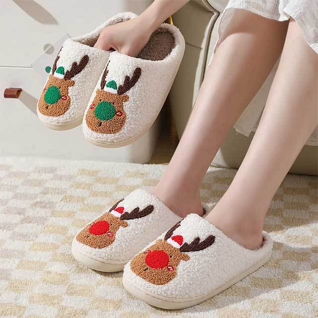 Christmas Elk Pattern Fuzzy Slippers