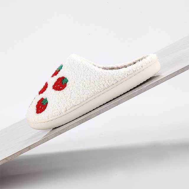 Strawberry Pattern Flat Fuzzy Slippers