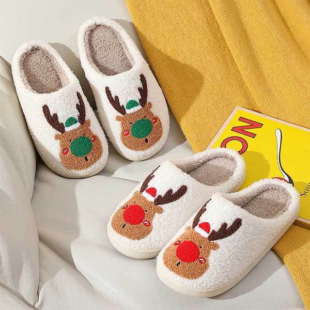 Christmas Elk Pattern Fuzzy Slippers