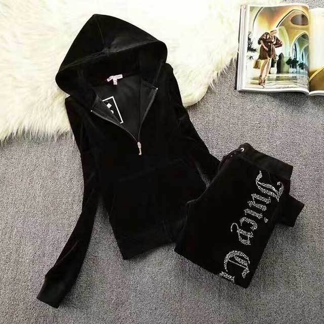 Rhinestones Velvet Casual Tracksuit Set