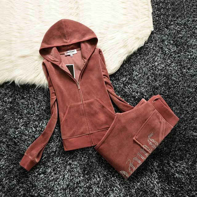 Rhinestones Velvet Casual Tracksuit Set