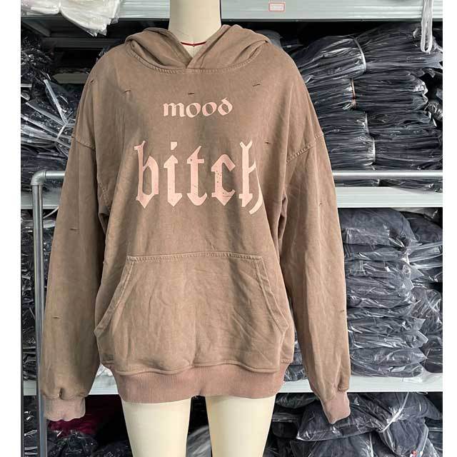 Distressed Washed Letter Print Hooded Sweatshirt