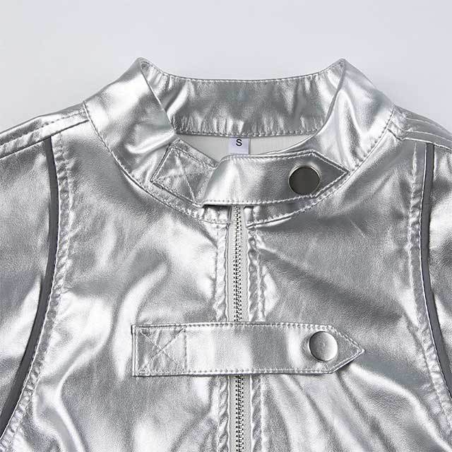 Motorcycle Style Shiny Leather Zippered Jacket