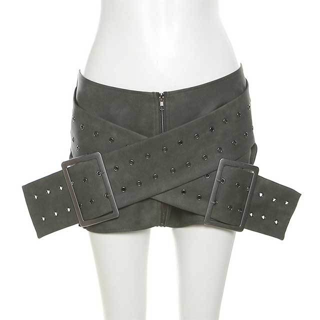 Zipper Up Belted Mini Skirt
