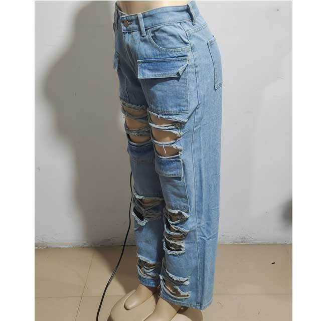 High Waist Destroyed Ripped Boyfriend Jeans